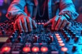 World DJ Day Concept. DJ Playing Music in the Night Club extreme closeup. Generative AI Royalty Free Stock Photo