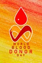 World Donor Day background with blood drop, multiethnic hands. World blood donor day concept background