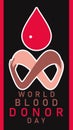 World Donor Day background with blood drop, multiethnic hands