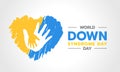 World down syndrome day - adult and child hands care sign in yellow and blue ink brush heart sharp vector design Royalty Free Stock Photo