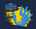 World down syndrome day - blue adult and child hands sign on yellow ink brush background vector design Royalty Free Stock Photo