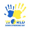 World down syndrome day with Blue and Yellow hand paint sign and face down syndrome sign vector banner design Royalty Free Stock Photo