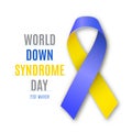 World Down Syndrome Day. Blue - Yellow Ribbon sign isolated in white background. Vector Royalty Free Stock Photo