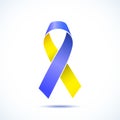 World Down Syndrome Day. Blue - Yellow Ribbon sign isolated in white background. Vector Royalty Free Stock Photo