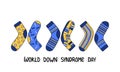 World Down syndrome day card. Three pairs mismatched socks vector illustration