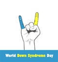 World Down Syndrome Day, finger yellow and blue Royalty Free Stock Photo