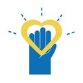 World down syndrome day, hand with heart support flat style