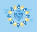 World down syndrome day hands print map background