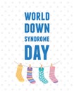 World down syndrome day hanging socks childrens on rope decoration