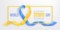 World Down syndrome day horizontal banner with ribbon and frame