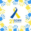 World down syndrome day - 21 march with Blue and Yellow ribbon sign and Blue and yellow hand paint sign frame vector banner design