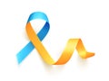 World Down Syndrome day. March 21. Realistic blue yellow ribbon symbol. Template for poster. Vector.