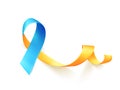 World Down Syndrome day. March 21. Realistic blue yellow ribbon symbol. Template for poster. Vector.
