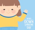 World down syndrome day waving hand cute little girl cartoon Royalty Free Stock Photo