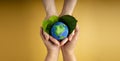 World Earth Day Concept. Green Energy, ESG, Renewable and Sustainable Resources. Environmental and Ecology Care. Hands of People Royalty Free Stock Photo