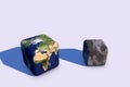 World Earth Day. 3D illustration Planet Earth in the form of a cube with the moon Royalty Free Stock Photo