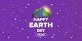 World earth day horizontal banner with earth globe isolated on violet space background with stars. Vector World earth Royalty Free Stock Photo