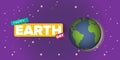 World earth day horizontal banner with earth globe isolated on violet space background with stars. Vector World earth Royalty Free Stock Photo