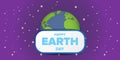 World earth day horizontal banner with earth globe isolated on violet space background with stars. Vector World earth Royalty Free Stock Photo