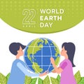 World earth day - Men and women hold the globe earth vector design