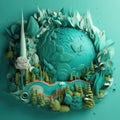 world earth day. paper cut illustration blue earth globe model surrounded nature. AI Royalty Free Stock Photo