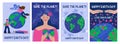 World Earth Day. Save planet and eco. Environment posters set. Children drawing globe. Ecology and nature conservation Royalty Free Stock Photo