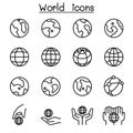 World, Earth icon set in thin line style Royalty Free Stock Photo