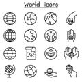 World, Earth icon set in thin line style Royalty Free Stock Photo