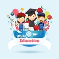 World education economy. Global learning Infographic. Flat icons design elements.Vector