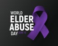 World Elder Abuse Day banner, poster for awareness of elderly social problem, purple ribbon human cruelty symbol, Vector