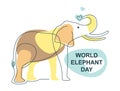 World elephant day. Silhouette of an elephant. Circuit. Hearts