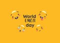World emoji day. Emoticons character outlines on yellow background joyful messenger and sad faces expression.