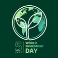 World Enviroment Day - White line leaf with circle curve around on circle green globe earth sign on dark green background vector