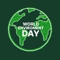 World Enviroment day - White text on green globe world with leaf texture and white line on dark green background vector design