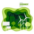 World Environment Day. Abstract green city concept. Ecology concept banner with paper cut green texture. Green energy concept Royalty Free Stock Photo