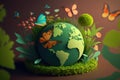 World environment day background with flower and butterfly, Earth day. Generative AI