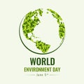 World Environment day banner with green abstract leaf texture on earth world sign vector design