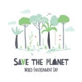 World Environment Day. Childish vector hand draw illustration Royalty Free Stock Photo