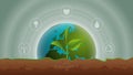 World Environment day concept. Earth Day. Generated image trees growing seedlings for the earth on pastel green solid color backgr