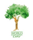 World Environment Day concept. Watercolor tree with leaves Royalty Free Stock Photo