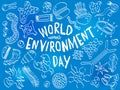 World environment day doodle. Various microorganisms background pattern. Backdrop with infectious germs, protists Royalty Free Stock Photo