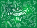World environment day doodle. Various microorganisms background pattern. Backdrop with infectious germs, protists Royalty Free Stock Photo