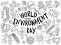 World environment day doodle. Various microorganisms background pattern. Backdrop with infectious germs, protists Royalty Free Stock Photo