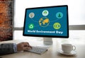 World environment day Earth globe Ecology tree and green leaf w Royalty Free Stock Photo