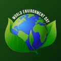 World Environment Day - Globe wrapped in leaves on dark green background vector design