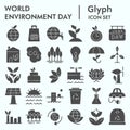 World environment day glyph icon set, ecology symbols collection, vector sketches, logo illustrations, nature Royalty Free Stock Photo