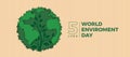 World environment day - green paper globe with leaf and plant tree on soft yellow paper background vector design