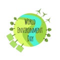 World environment day hand lettering card on blurred background. Vector illustration.