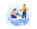 World Environment Day. Kids are gardening the earth. Two kids are planting seedlings for green nature environmental protection Royalty Free Stock Photo