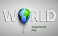 World Environment day with Planet Earth world balloon. Vector illustration for ecology, environment, green technology.